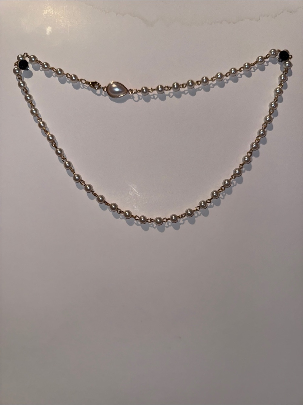 Pearl Bead Necklace with Teardrop Accent - Silver-Tone